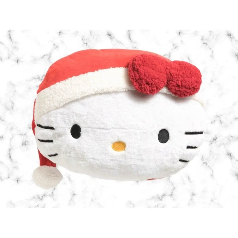 HELLO KITTY Sanrio Christmas Santa Hat Plush Pillow 16” x 18” Holiday Decor NWT